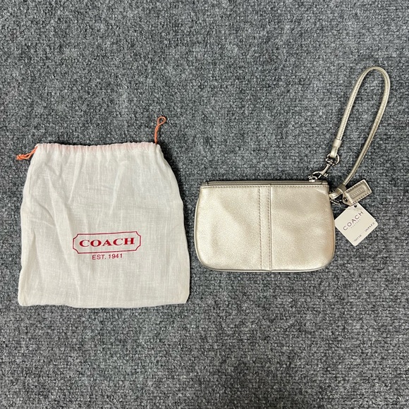 Coach Handbags - Coach Wallet Women Leather Metallic Silver Wristlet Pouch Clutch NWT